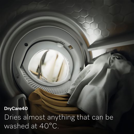 Miele T1 EcoSpeed TSD643 WP Wifi Connected 9Kg Heat Pump Tumble Dryer - White - Annotation - Dry care 40 shot
